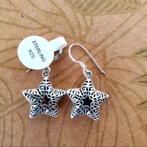 925 Sterling Silver 3D Star Drop Earrings